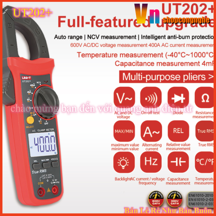 UT202+ Ampe kìm điện tử Uni-Trend có đo nhiệt độ 400A