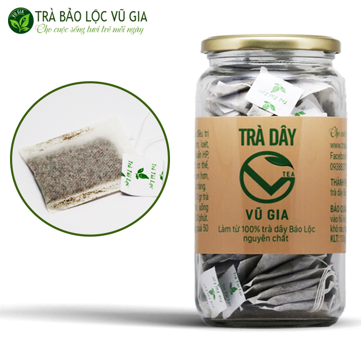 Hũ Trà Dây Túi Lọc Nguyên Chất Bảo Lộc Vũ Gia (20 gói/hũ) - Hỗ trợ bệnh đau dạ dày, tiêu hóa, ăn ngon miệng và ngủ sâu giấc - Đã được kiểm nghiệm y tế