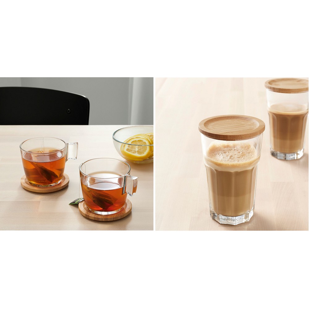 Bộ 2 đế lót cốc, ly nắp đậy cốc tre Forsegla IKEA