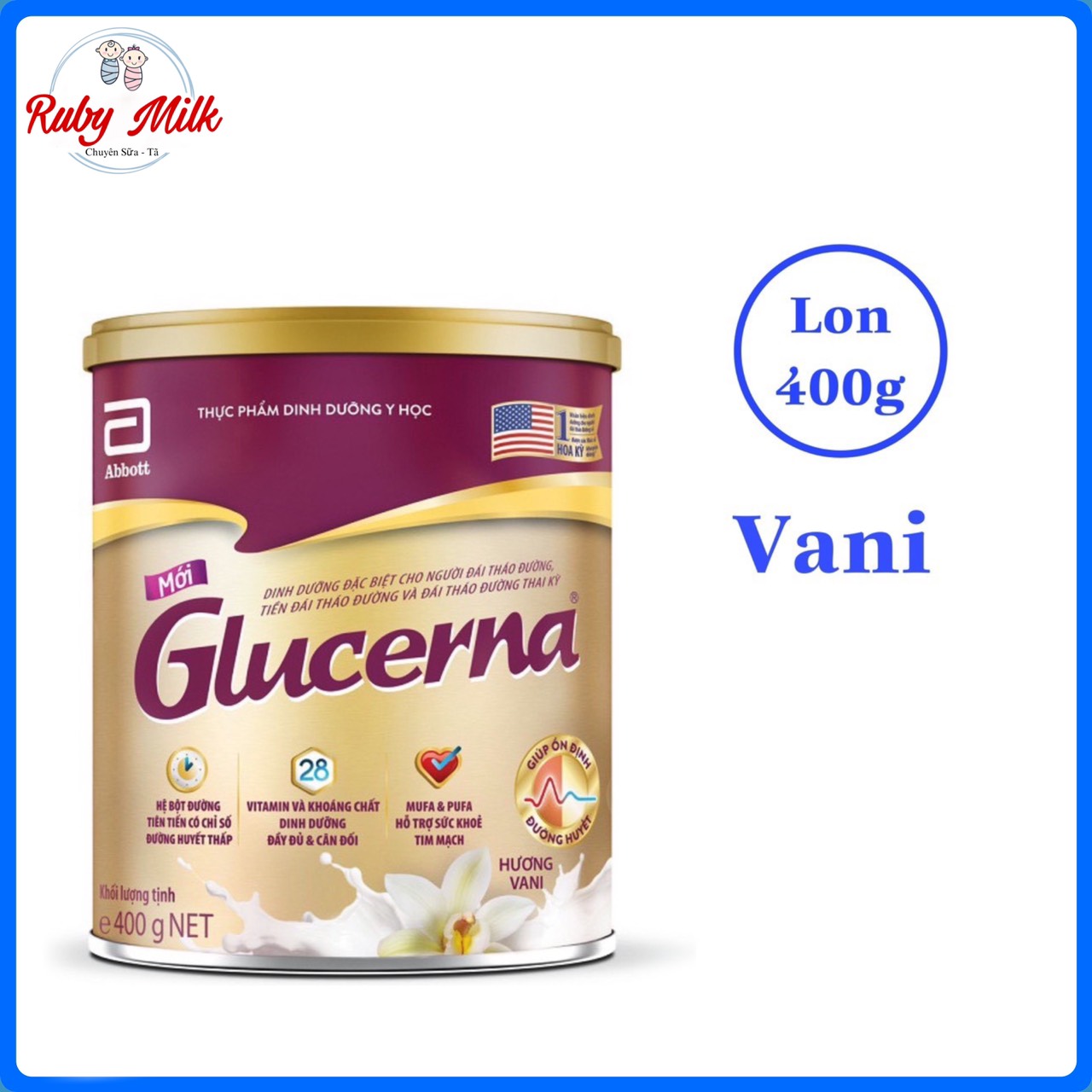 Sữa bột glucerna vani / lúa mạch lon 380g - dành cho người tiểu đường