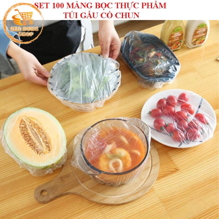 Màng Bọc Thực Phẩm Co Giãn Có Chun Hình Túi Gấu (Set 100 Chiếc)
