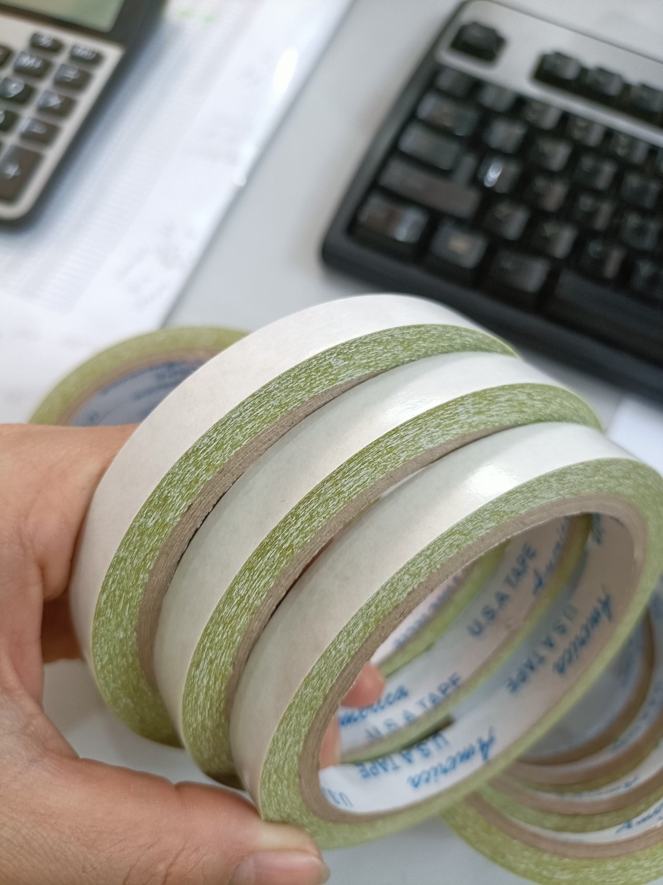 10 cuộn băng keo 2 mặt vàng 12mm x 9m
