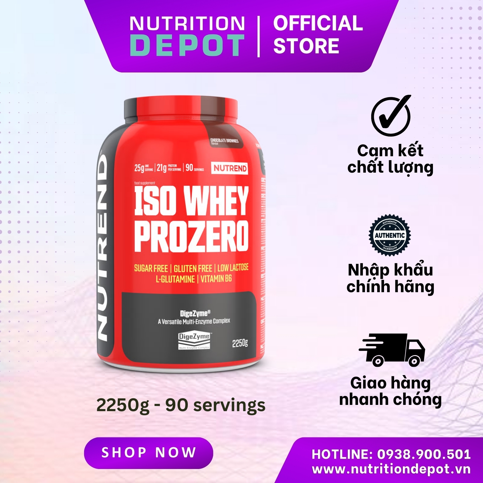 Whey Isolate cao cấp bổ sung đạm protein - Nutrend Whey Protein Isolate Iso Prozero Hộp 2250g - Nutrition Depot Vietnam