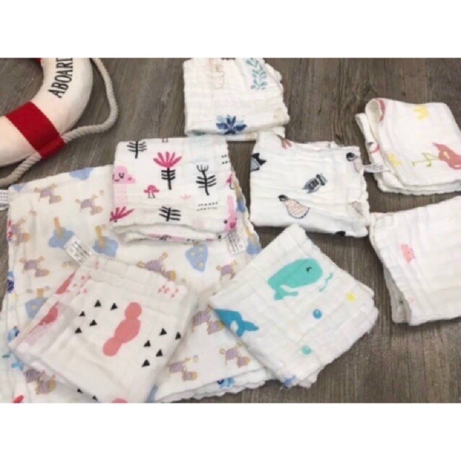 Set 5 Khăn sữa sợi tre Boona túi lưới mềm mịn cho bé trai bé gái