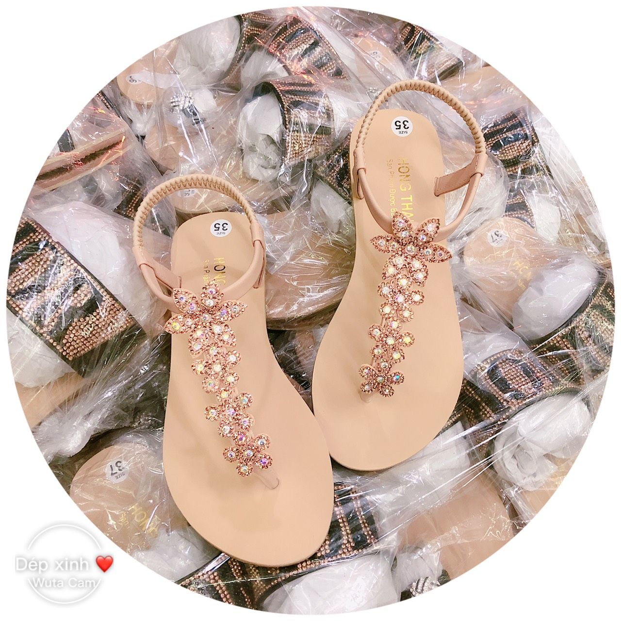 SANDAL ĐÍNH ĐÁ HÌNH BÔNG MAI.