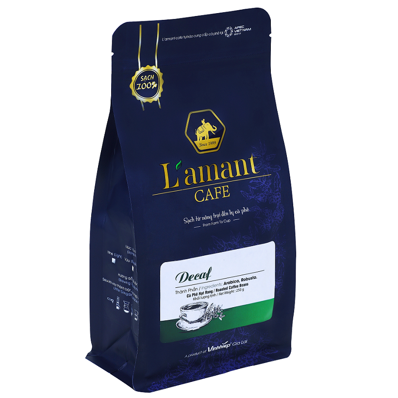 Cà Phê Hạt Rang L’amant Decaf Espresso – Không Caffein, Vị Nhẹ Ngọt & Thanh – Gói 250g