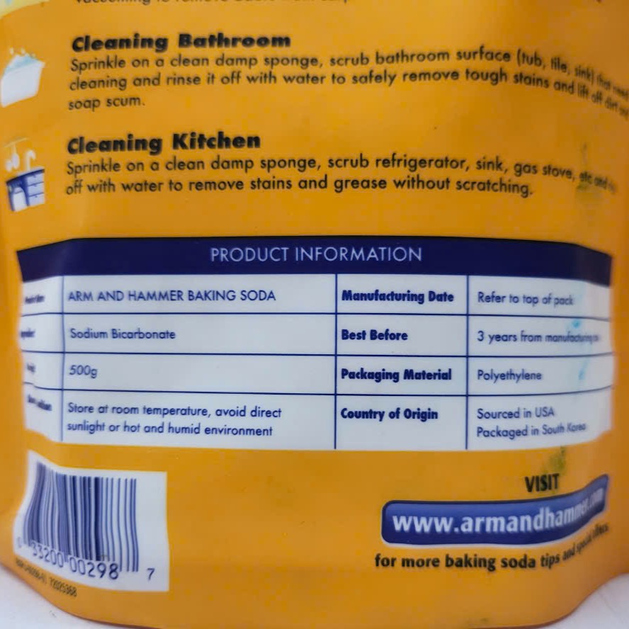TÚI LỚN 500g --- MUỐI NỔI (phụ gia thực phẩm) [USA] ARM & HAMMER Pure Baking Soda