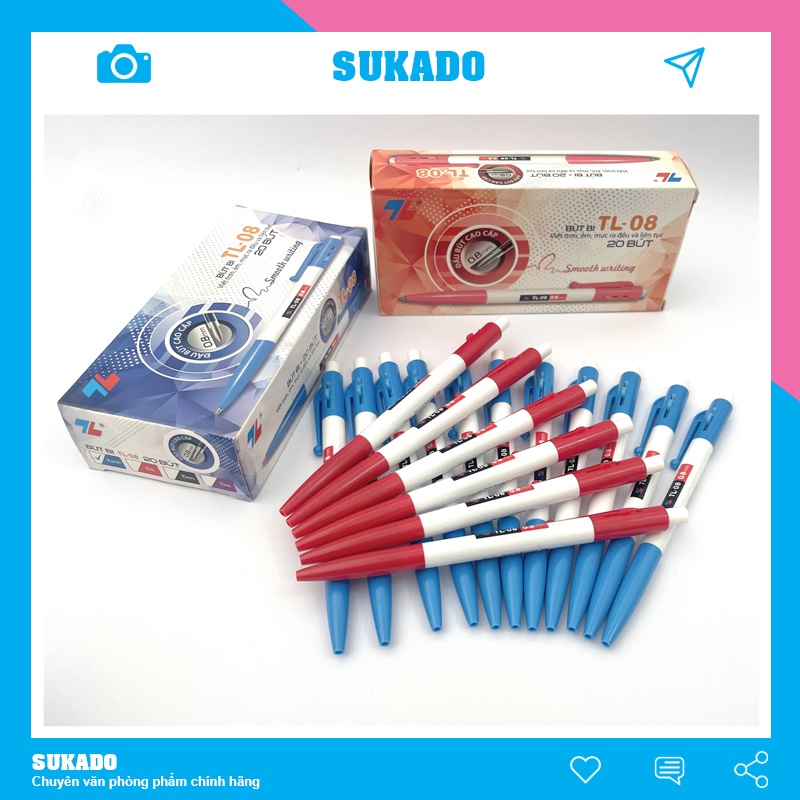 Bút bi Thiên Long xanh TL08 nhiều màu, đầu bút 0.8mm SUKADO