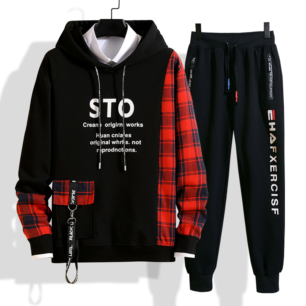 Bộ Quần Áo Nỉ Nam Thu Đông Áo Hoodies STO Phối Túi Hộp Có Mũ Trùm Đầu Kết Hợp Quần Jogger Bo Gấu Phối Chữ Thời Trang FORHIMCS2 SET NAM 90000122