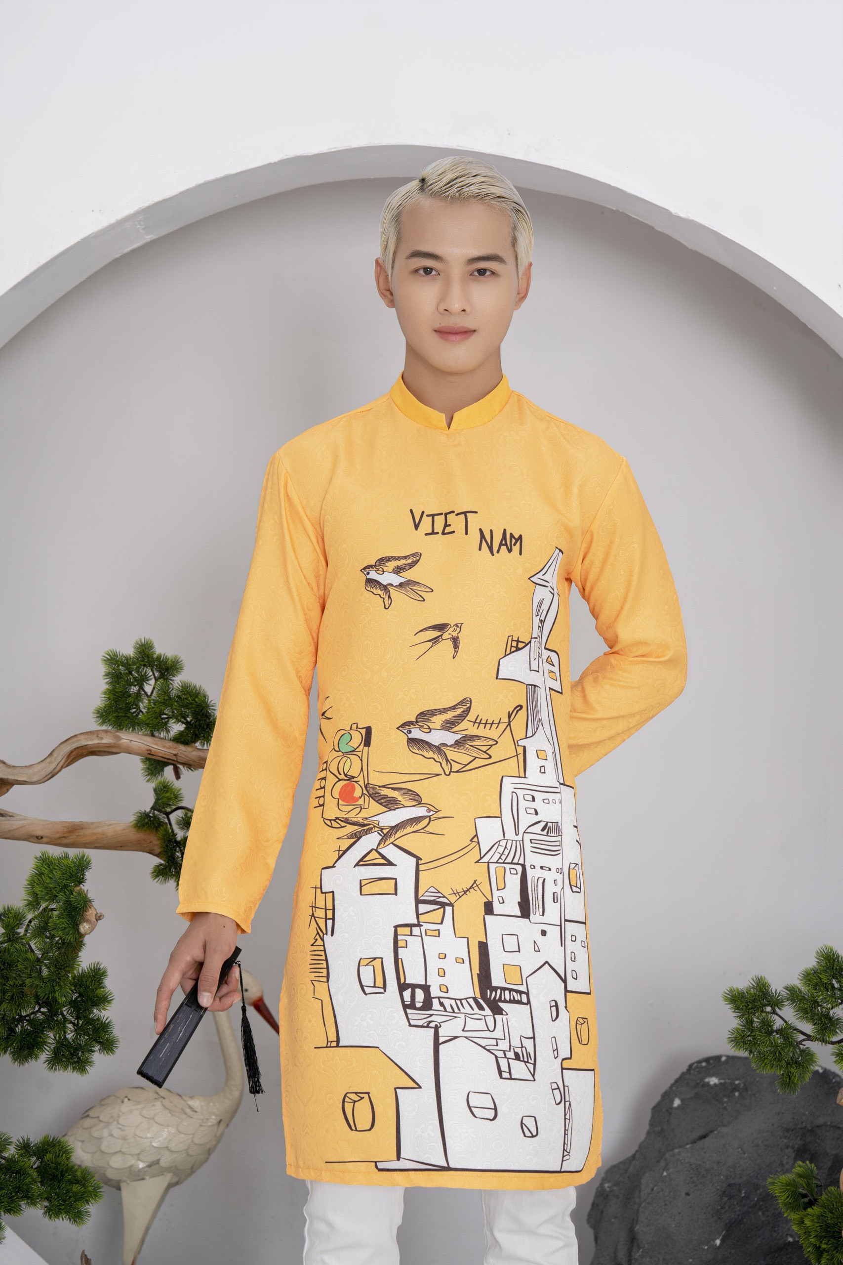 Áo Dài Nam Cách Tân Vải Gấm Cao Cấp