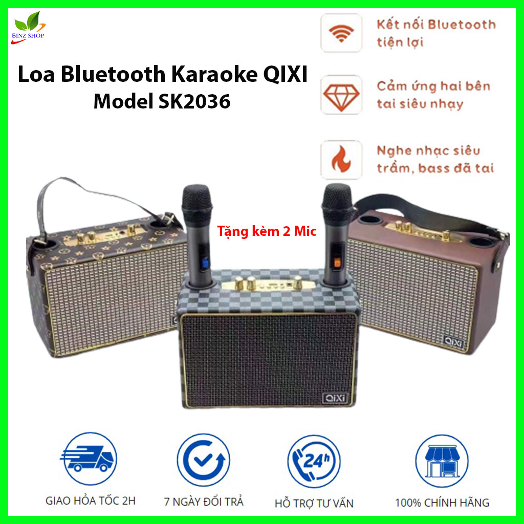 Loa QIXI SK-2036, Loa bluetooth, Loa hát karaoke gia đình tặng kèm 2 mic hát, công suất 50W, pin trâu, bass siêu trầm, âm thanh nét căng, bluetooth 5.0, thiết kế sang trọng, Loa kéo karaoke cao cấp, Loa kéo hát karaoke