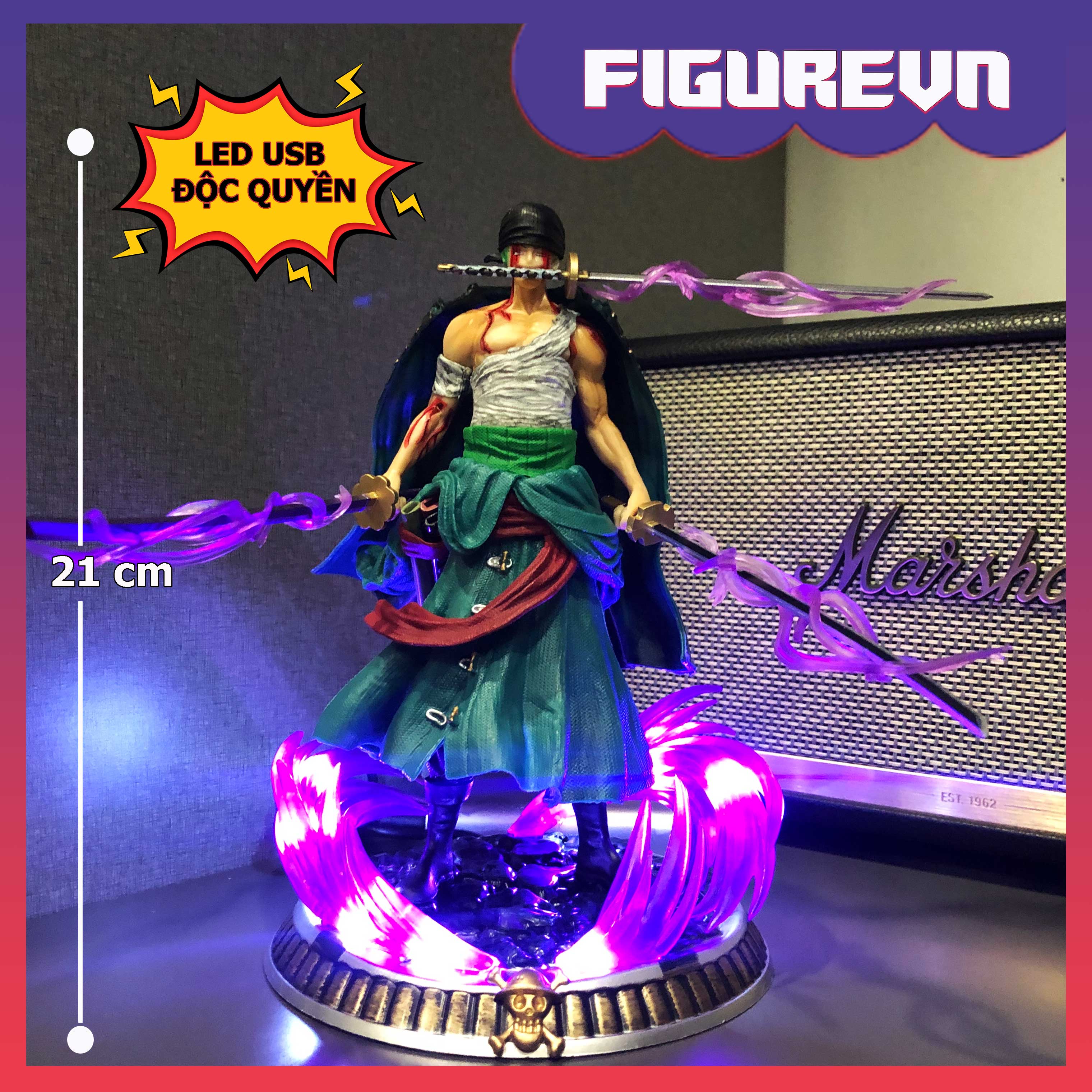 Mô hình zoro 21 cm có led usb - one piece