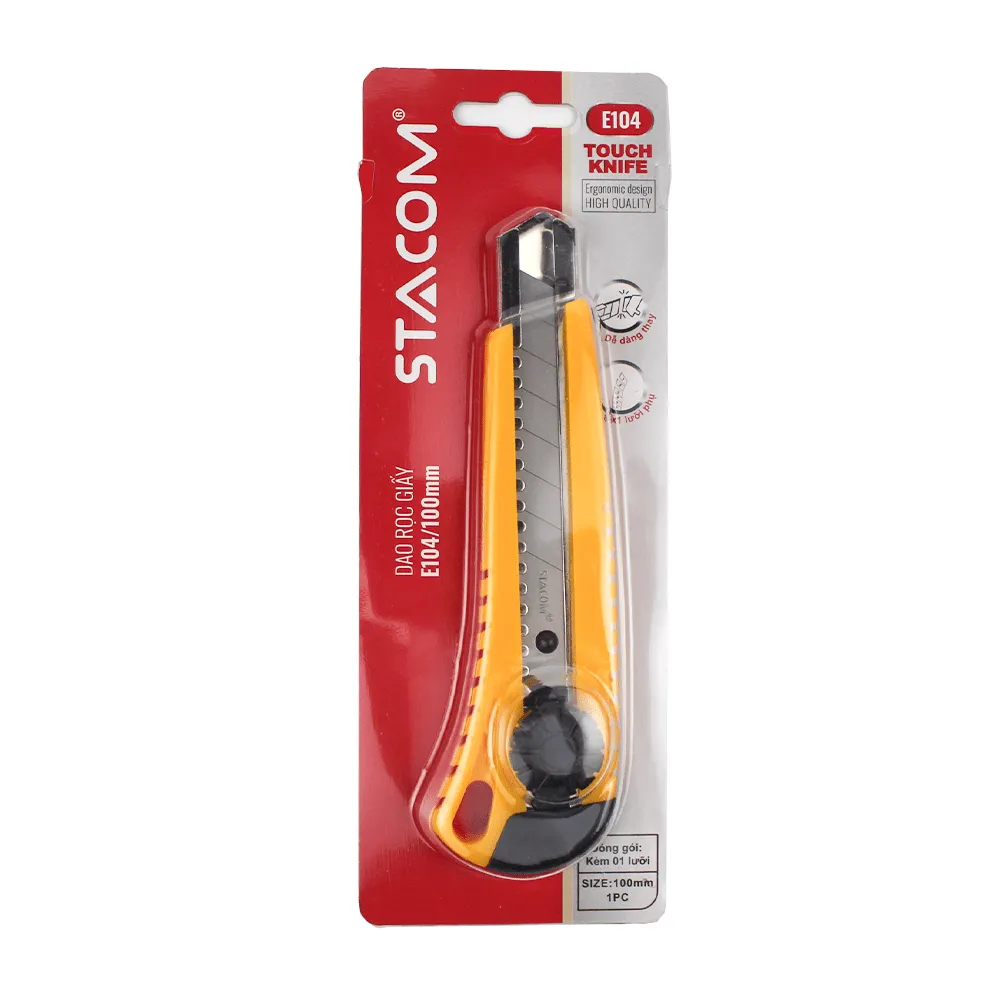 Dao Rọc Giấy Công Nghiệp STACOM Kèm 01 Lưỡi Phụ - Lưỡi  Cỡ Lớn E104 - 18 x 100 x 0.5 mm - Có bán kèm lưỡi thay