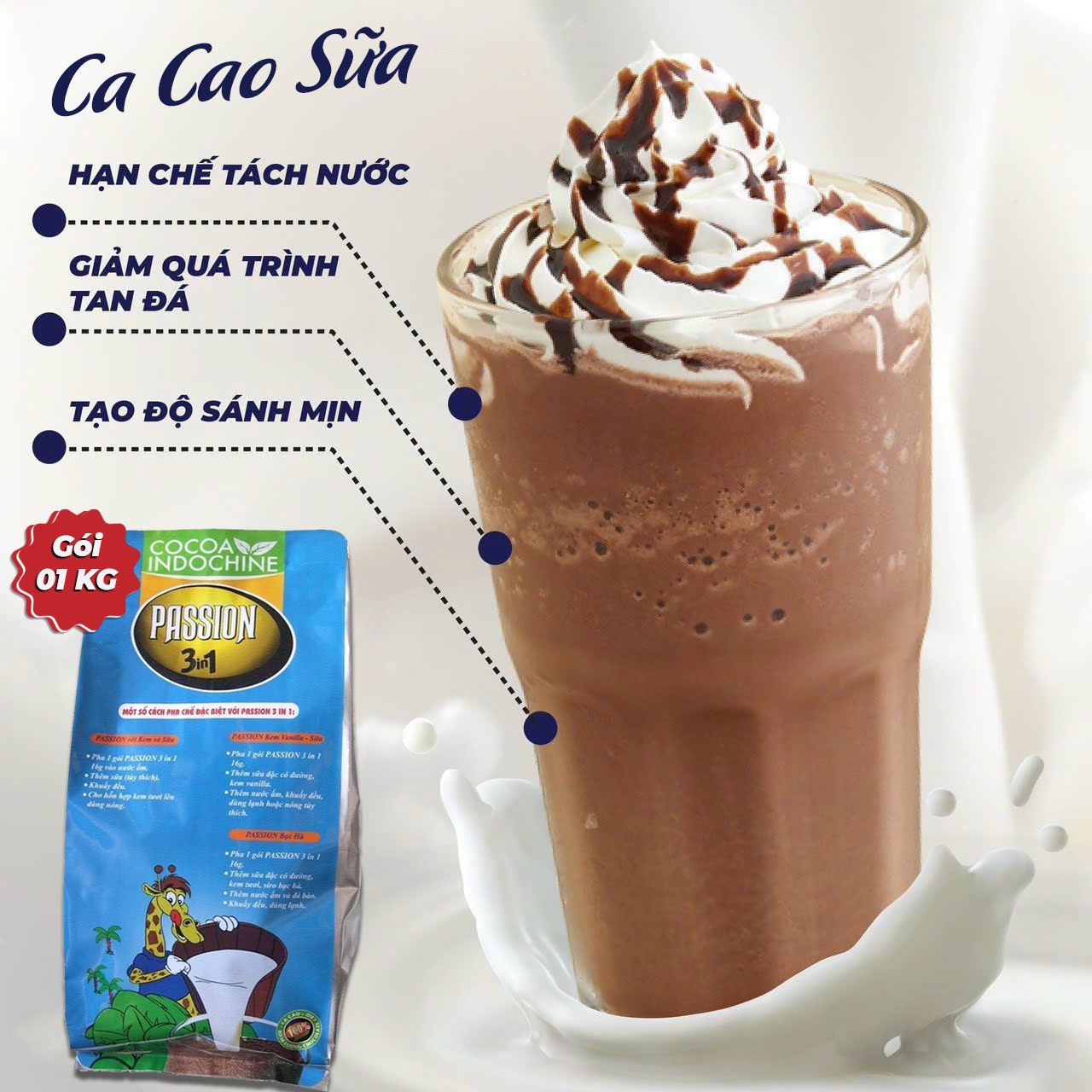 Bột Cacao sữa hoà tan Passion 3 in 1 - Túi 1 kg