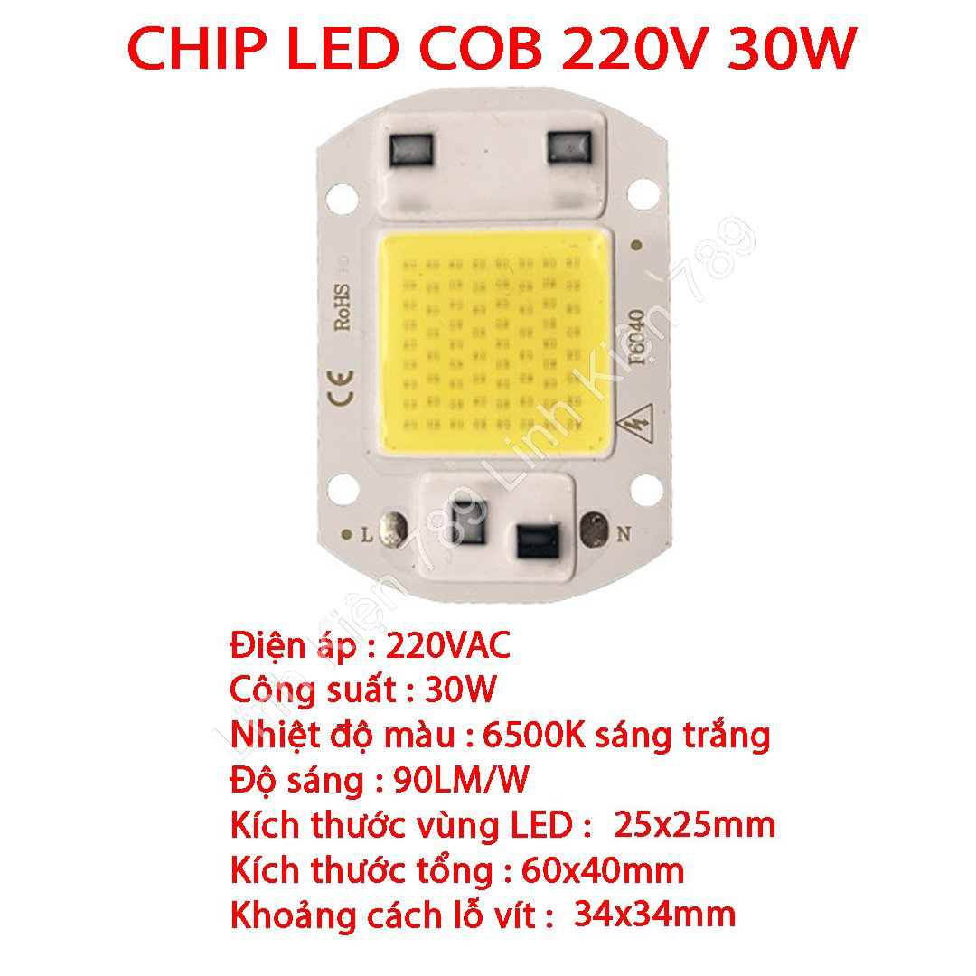 Chip LED COB siêu sáng 220V 30W sáng trắng