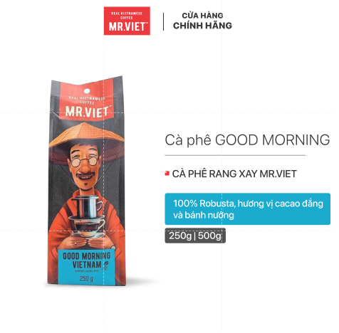 50 Packages of Good Morning Coffee - Brand Mr.Viet (Mr.Viet Good Morning Vietnam - Ground Coffee & Beans Coffee)