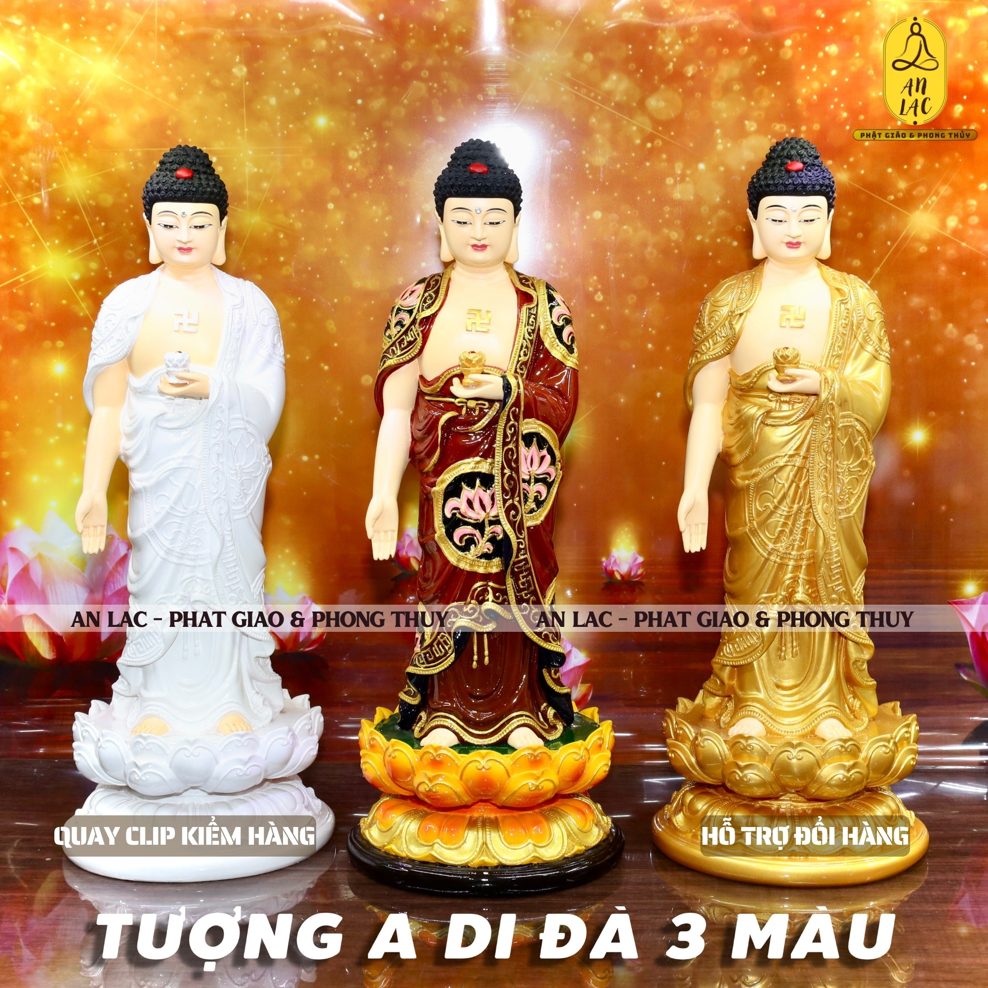 TƯỢNG A DI ĐÀ ĐỨNG COMPOSITE MÀU TRẮNG 40CM & 50CM