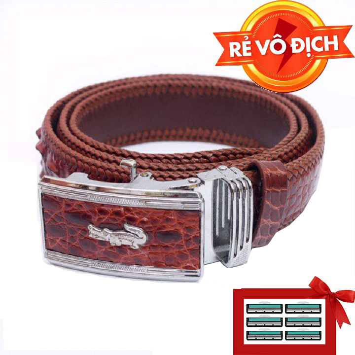 [HCM]Dây lưng da cá sấu đan viền Ruby Luxury RLS-TLDV tặng 6 lưỡi dao cạo râu kép trị giá 60.000 đ