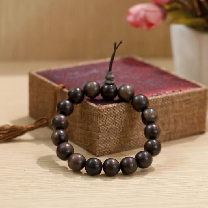 Vòng phong thủy - Vòng Phong Thủy gỗ mun sọc tài lộc 12mm