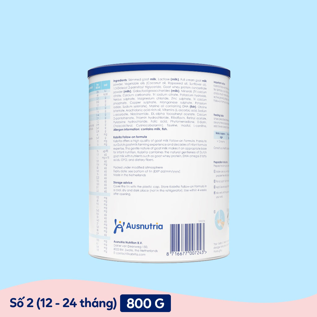 [Mẫu mới] Sữa dê Kabrita Số 2 800g (1-2 tuổi)