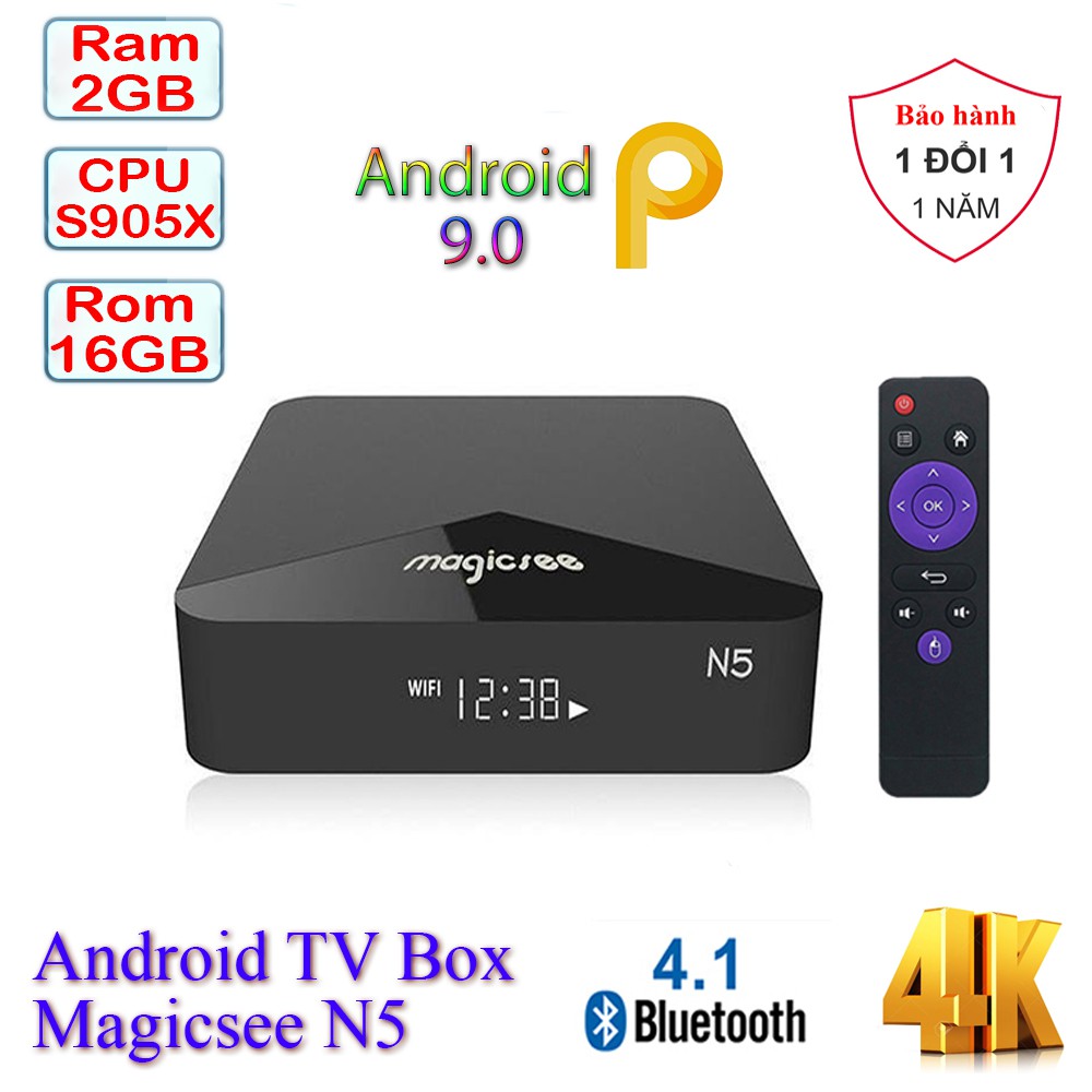 Android Tivi Box Magicsee N5 - Android 9.0 - Chip S905X - Ram 2GB - Rom 16GB - Xem phim