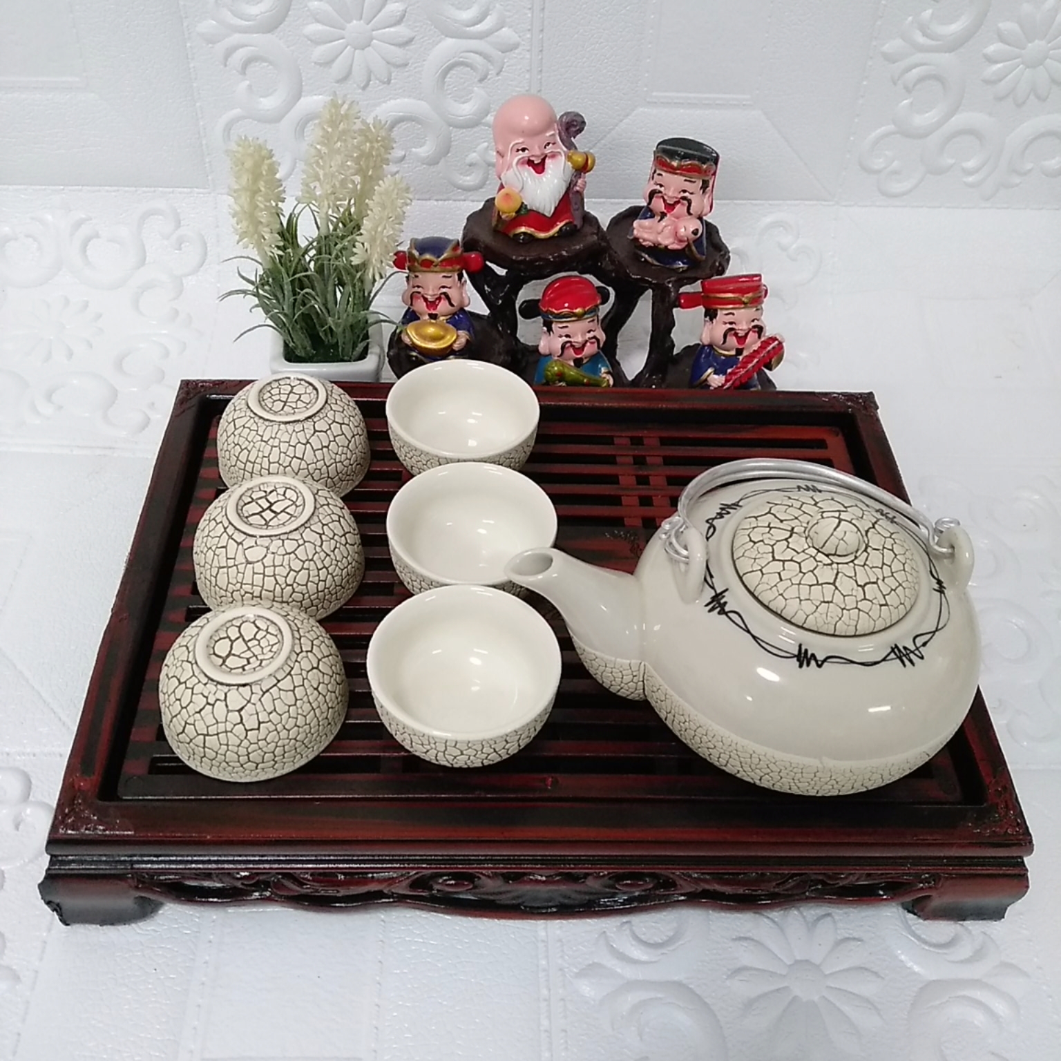 Bộ ấm chén men rạn Bát Tràng RT1 kèm khay