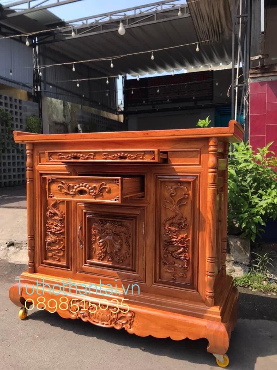 Tủ thờ gia tiên gỗ Gõ Đỏ 154cm. Hàng đặt cao cấp