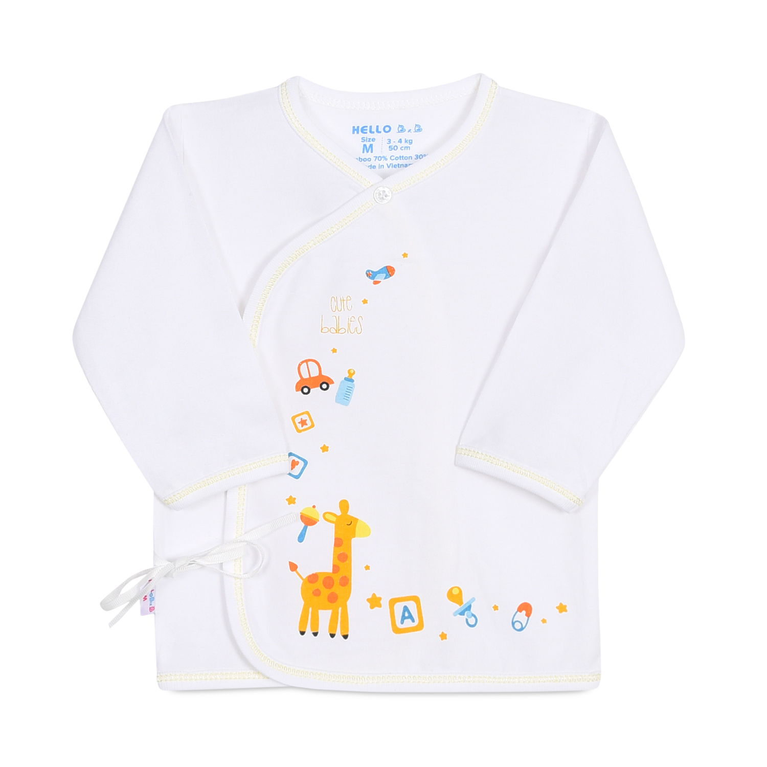 Áo sơ sinh cột dây tay dài  (hình in ngẫu nhiên) AL0412- Hello BB