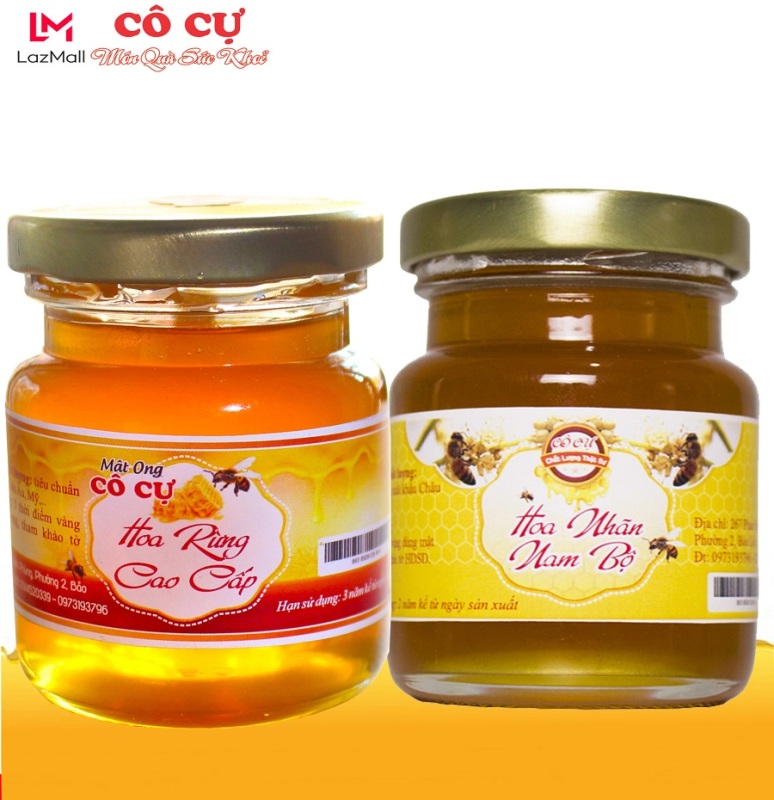 Combo 2 hủ mật ong nguyên chất hoa rừng cao cấp 100gr + mật ong hoa nhãn 100gr Thương Hiệu Cô Cự