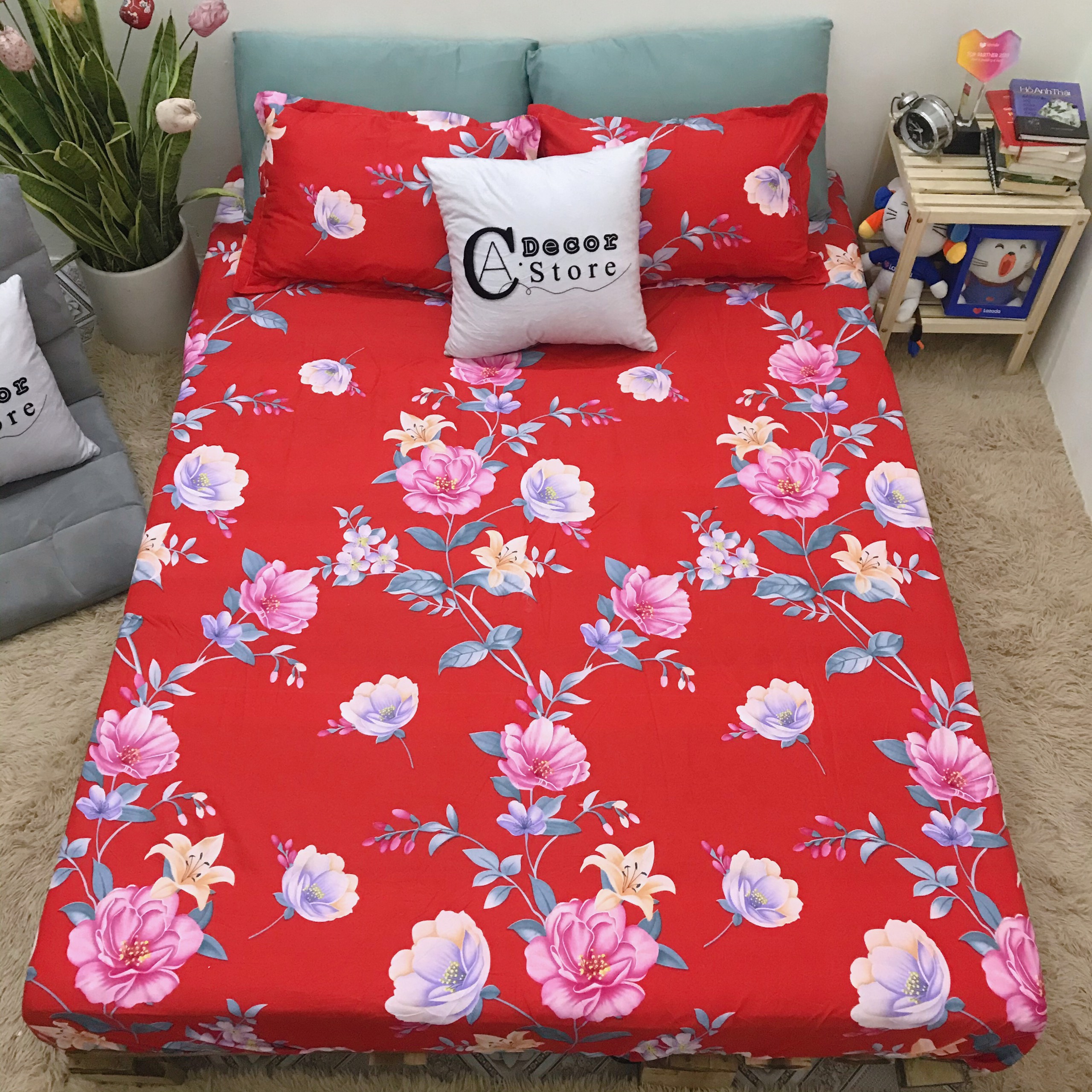 Bộ Ga Giường Kèm 2 Vỏ Gối Cotton Poly C.A Decor, Hình Hoa Hồng Leo Chất Liệu Thoáng Mát , Kích Cỡ Đa Dạng