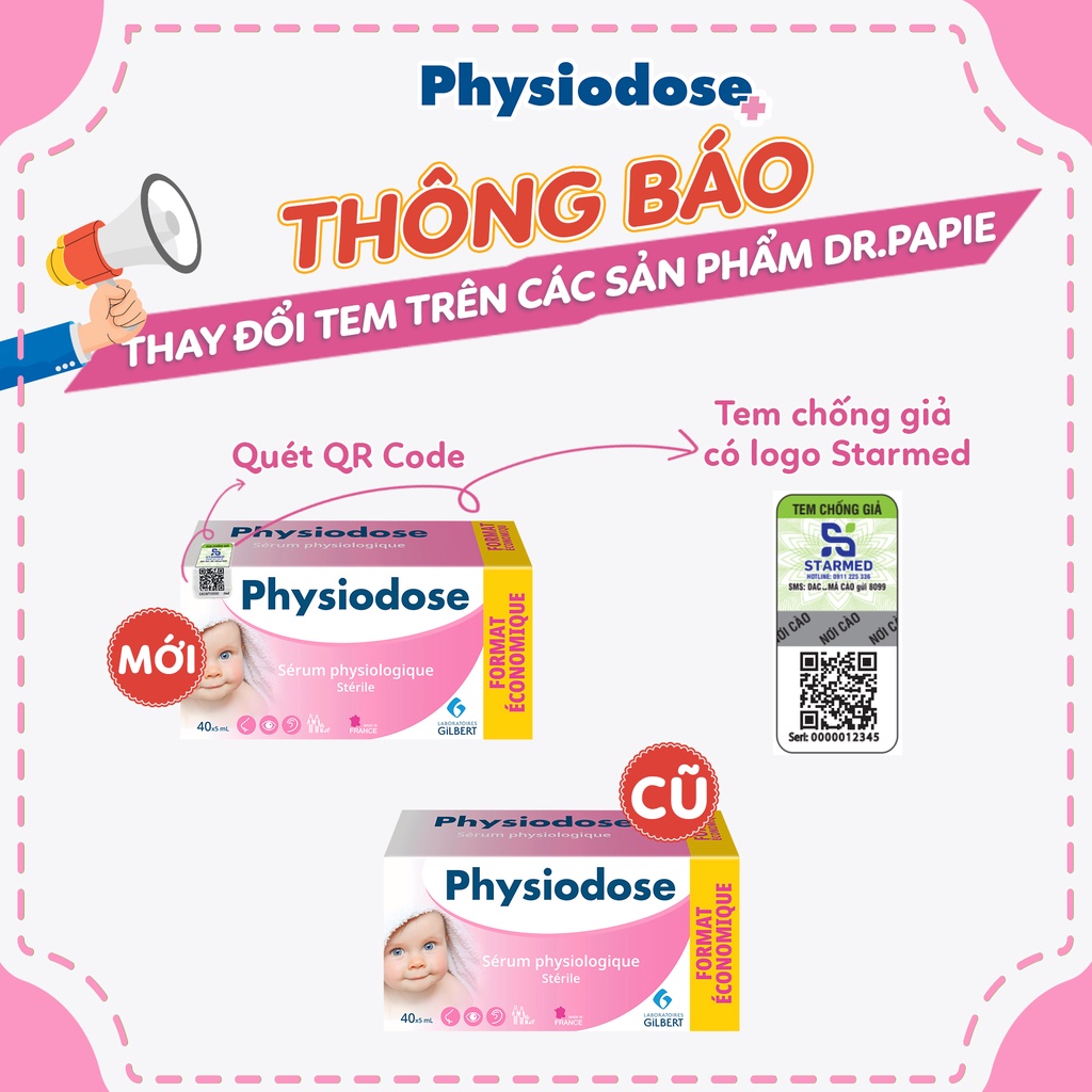 Nước muối sinh lý Physiodose Dr.Papie (Hộp 40 ống x 5ml)