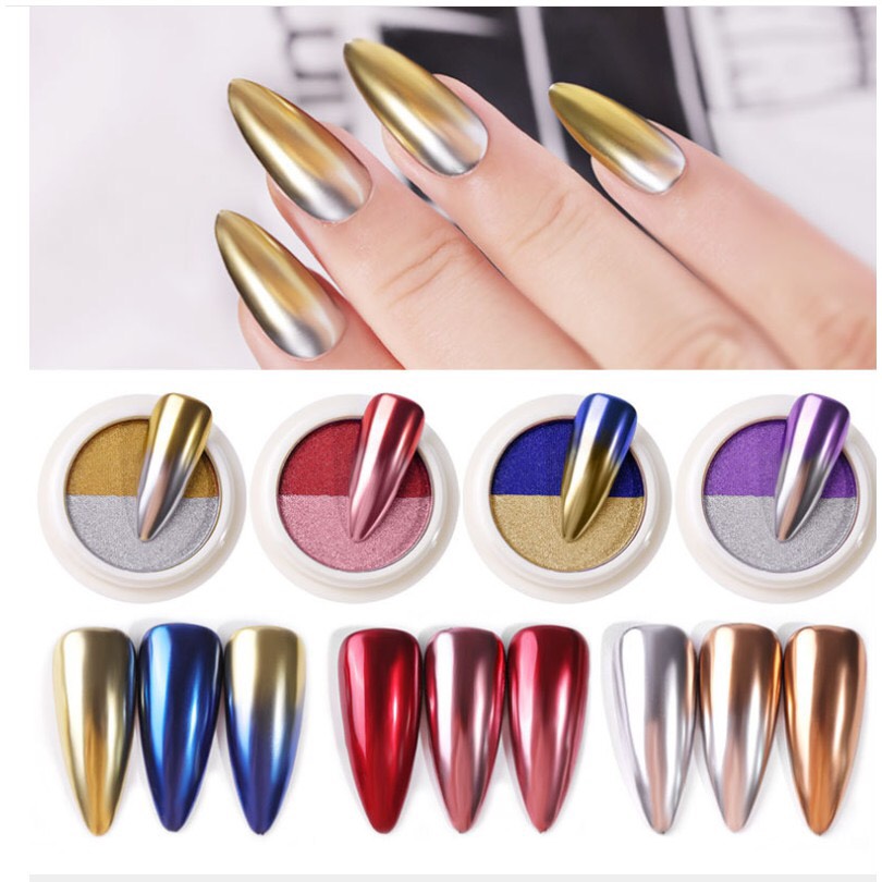 Tráng gương ombre 2 màu trang trí nail 0974