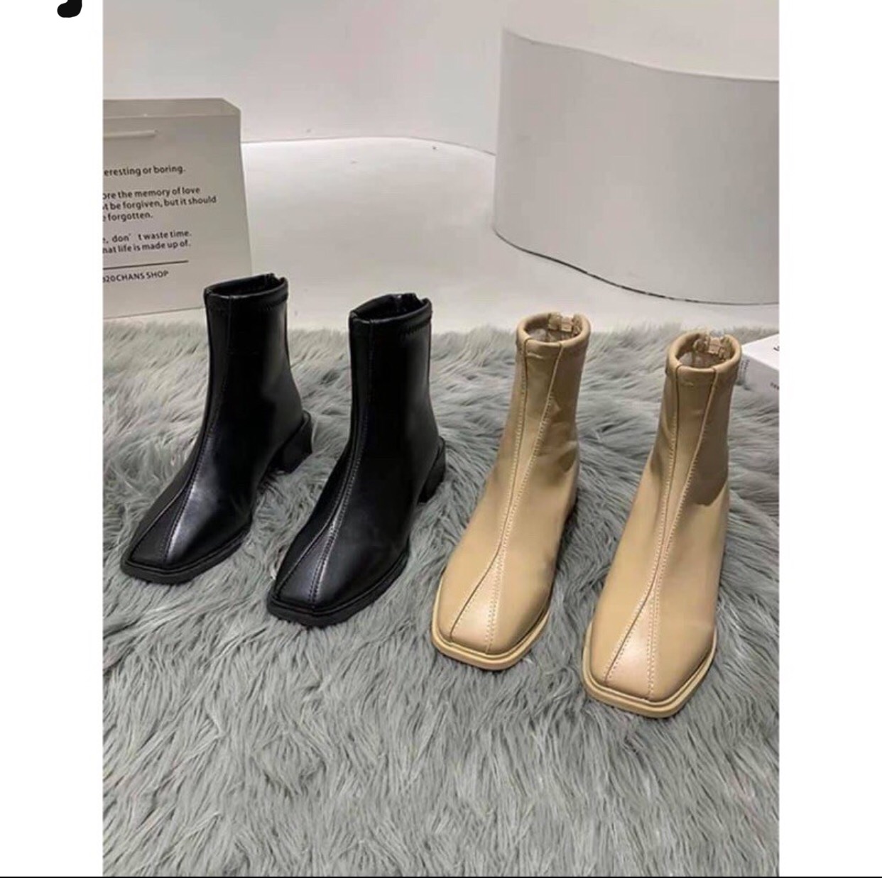 bốt nữ cổ cao maxi 001 đế trụ 4p khóe kéo lót lông nâu