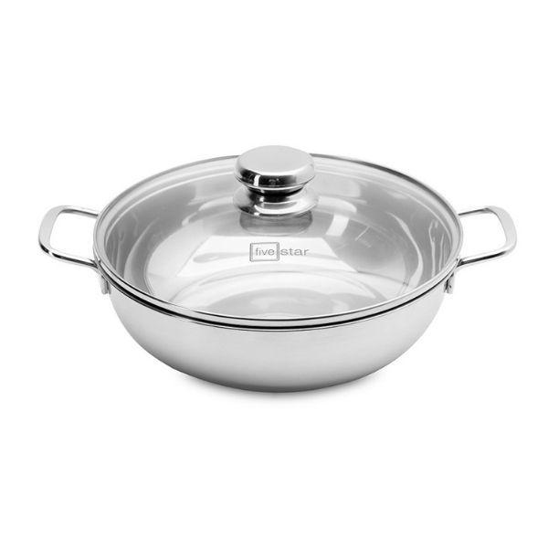 Nồi lẩu um xào inox 430 Fivestar nắp kính 24cm/26cm/28cm