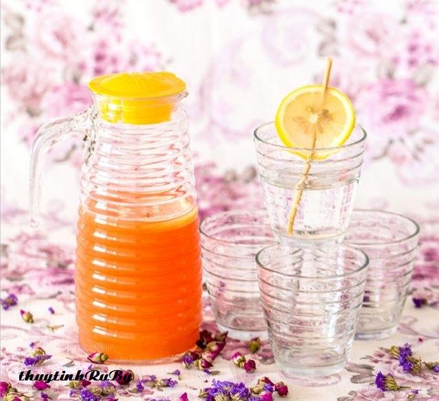 BỘ BÌNH NƯỚC THỦY TINH 5 MÓN - BÌNH LY THỦY TINH (MÀU NGẪU NHIÊN)