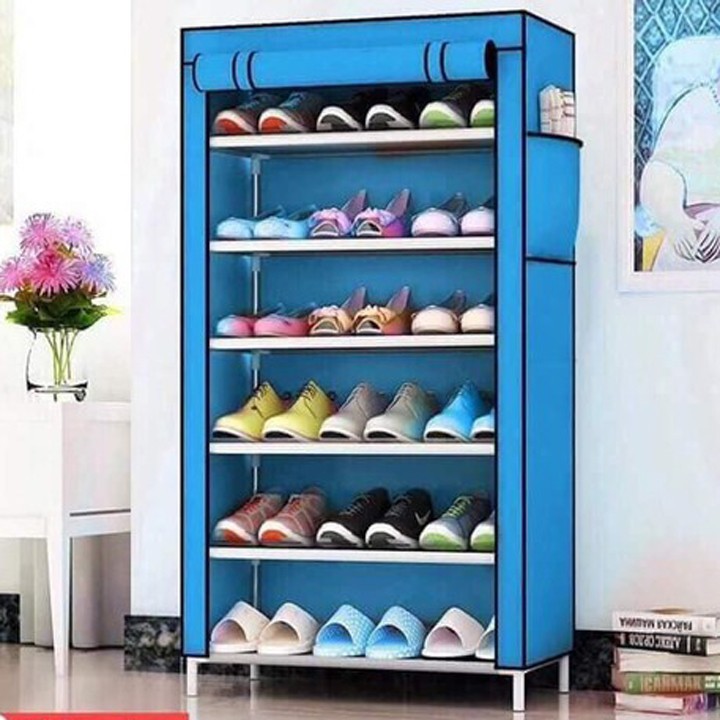 [HCM]Tủ vải để giày dép 7 tầng 6 ngăn khung inox 110cm lắp ráp đa năng - tủ giày có áo vải bọc chống bụi chống ẩm
