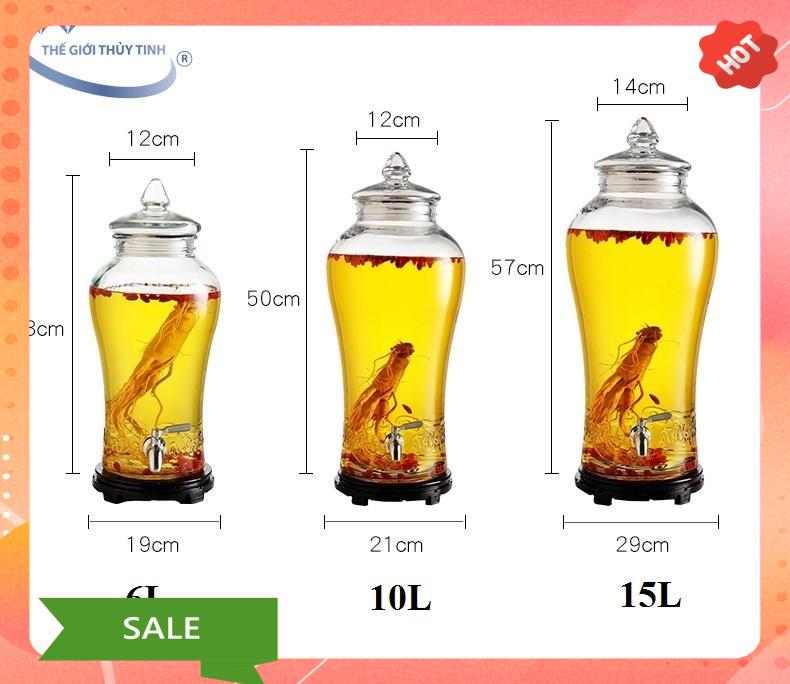 [HCM]Bình Ngâm Rươu Sâm Thủy Tinh Nạp Phúc 6 Lít