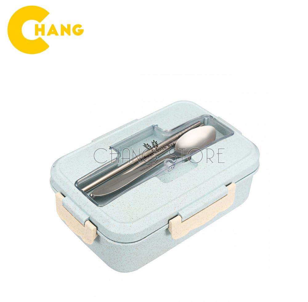 Hộp cơm văn phòng lúa mạch 3 ngăn, kèm đũa muỗng inox