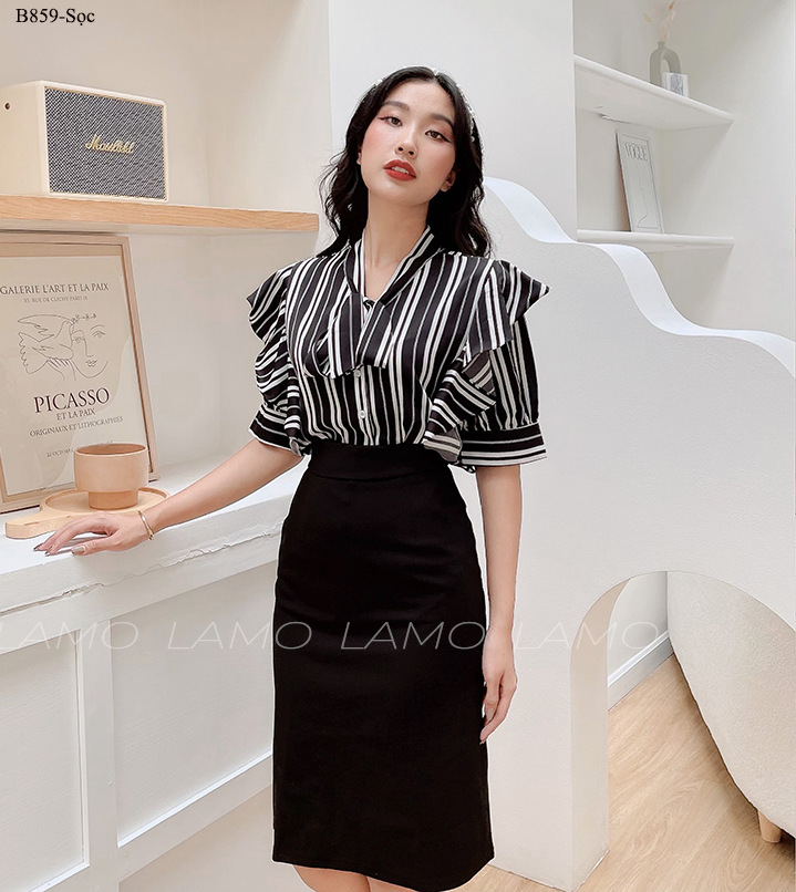 ÁO SƠ MI CÔNG SỞ ÁO KIỂU BÈO VAI CỘT NƠ-B859