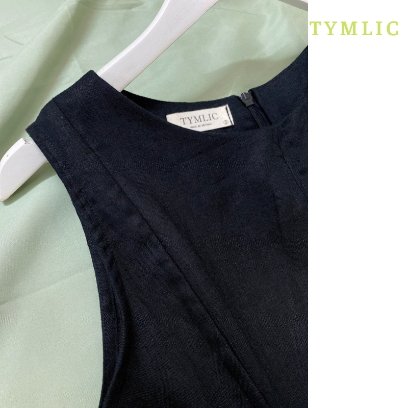 Đầm Linen Tưng Premium Sát Nách Đen TYMLIC