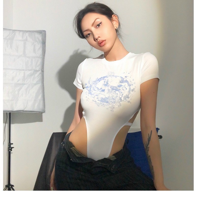 Áo body suit in hình tròn kiểu màu xanh cực xinh , chất thun gân mềm mịn ( ảnh thật )