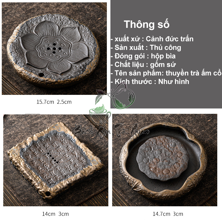 Thuyền Trà Gốm Thô Cao Cấp 2 Họa Tiết - PHụ Kiện Trà