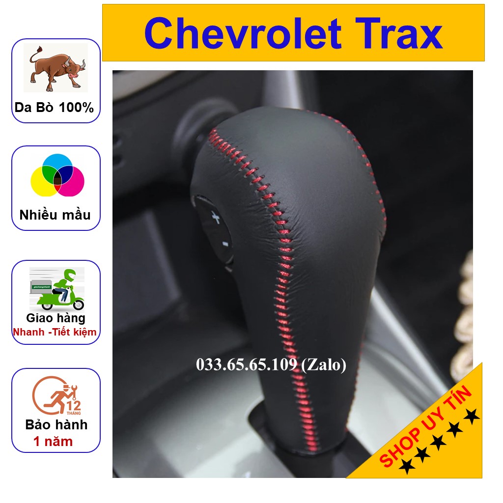 Bọc cần số phanh tay Chevrolet Trax số tự động bằng da bò thật, bảo hành 12 tháng