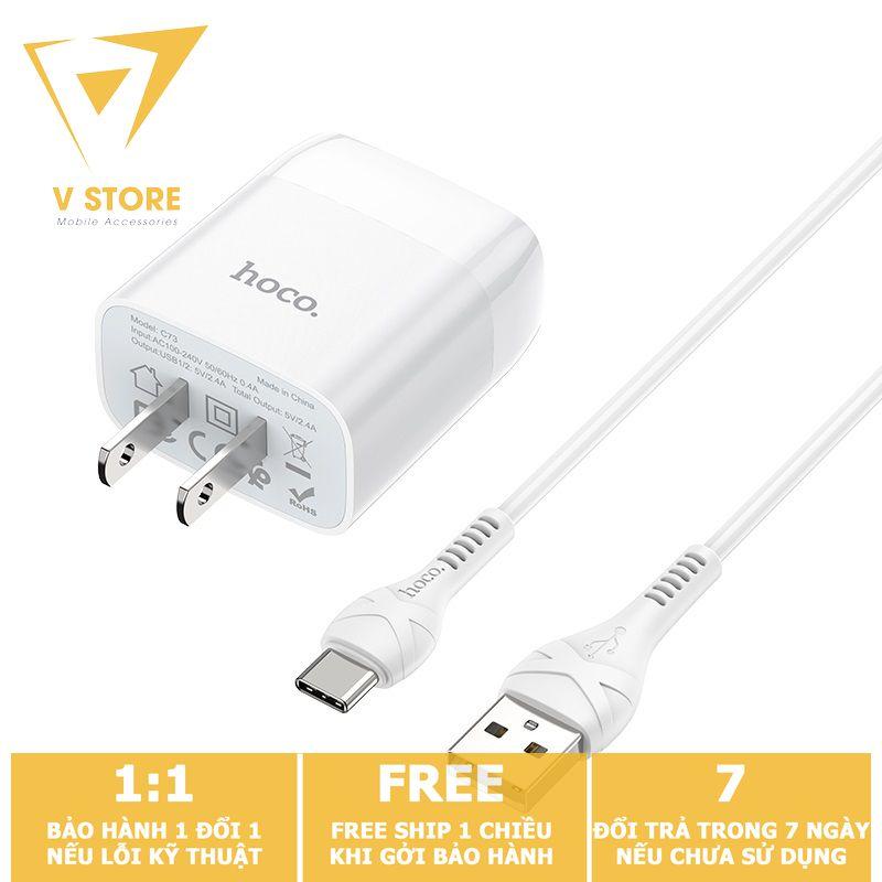 BỘ SẠC NHANH 2 CỔNG USB TYPE-C 2.4A HOCO C73 - DÀI 1.0M - MÀU TRẮNG