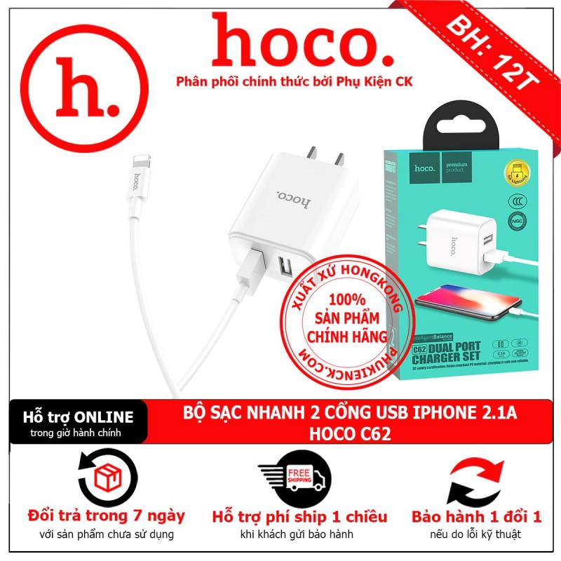 BỘ SẠC NHANH 2 CỔNG USB IPHONE 2.1A HOCO C62