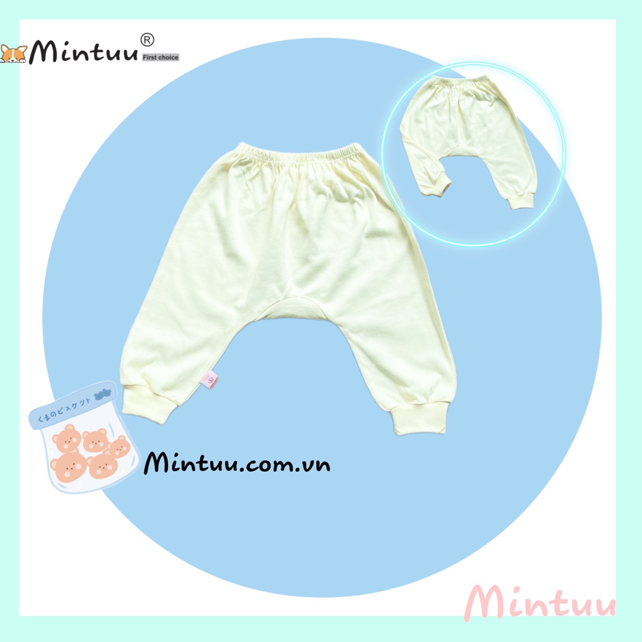 Quần đáy nêm, quần đóng bỉm màu gấu bo cho bé sơ sinh, chất liệu vải 100% cotton, thương hiệu MINTUU - Thời trang và đồ dùng cho trẻ em - Hana’s kids