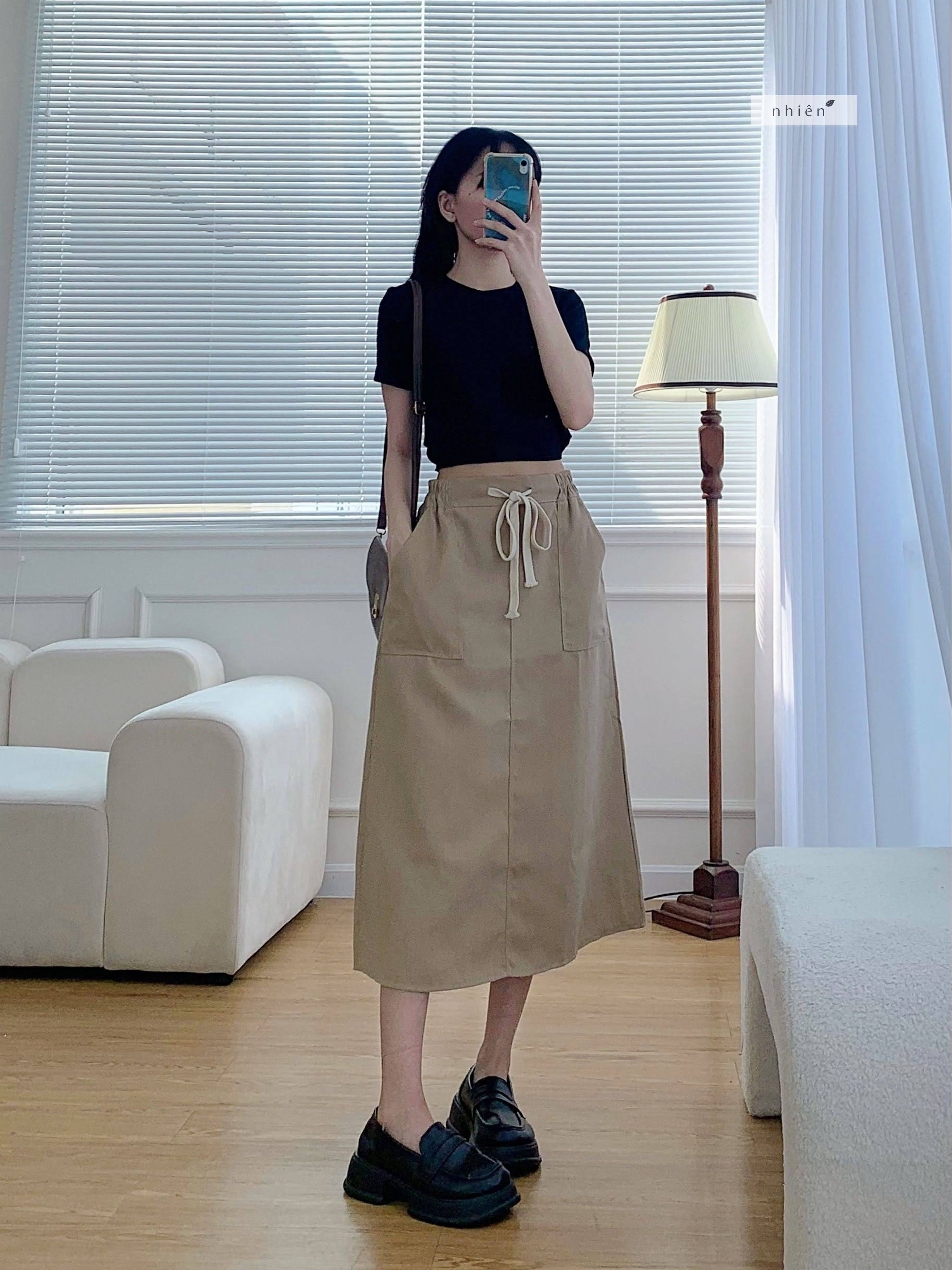 Chân váy nữ - chân váy kaki basic nhienhienvintage BV84