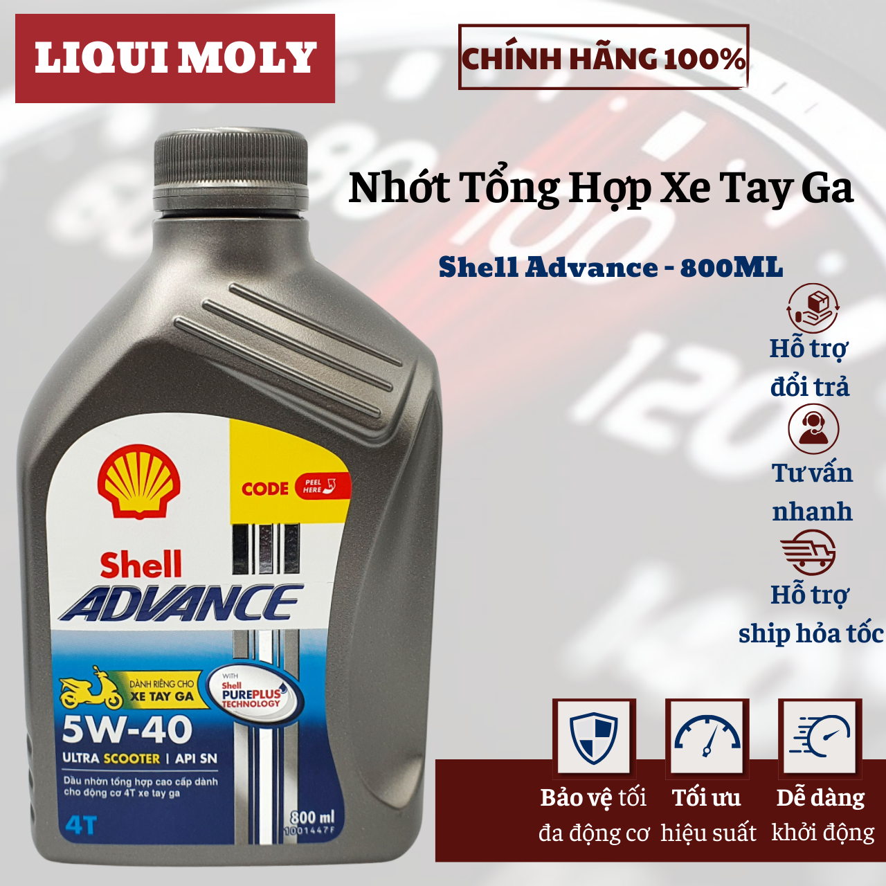 Combo nhớt tổng hợp Shell Ultra Scooter 5W40 tặng nhớt láp Shell