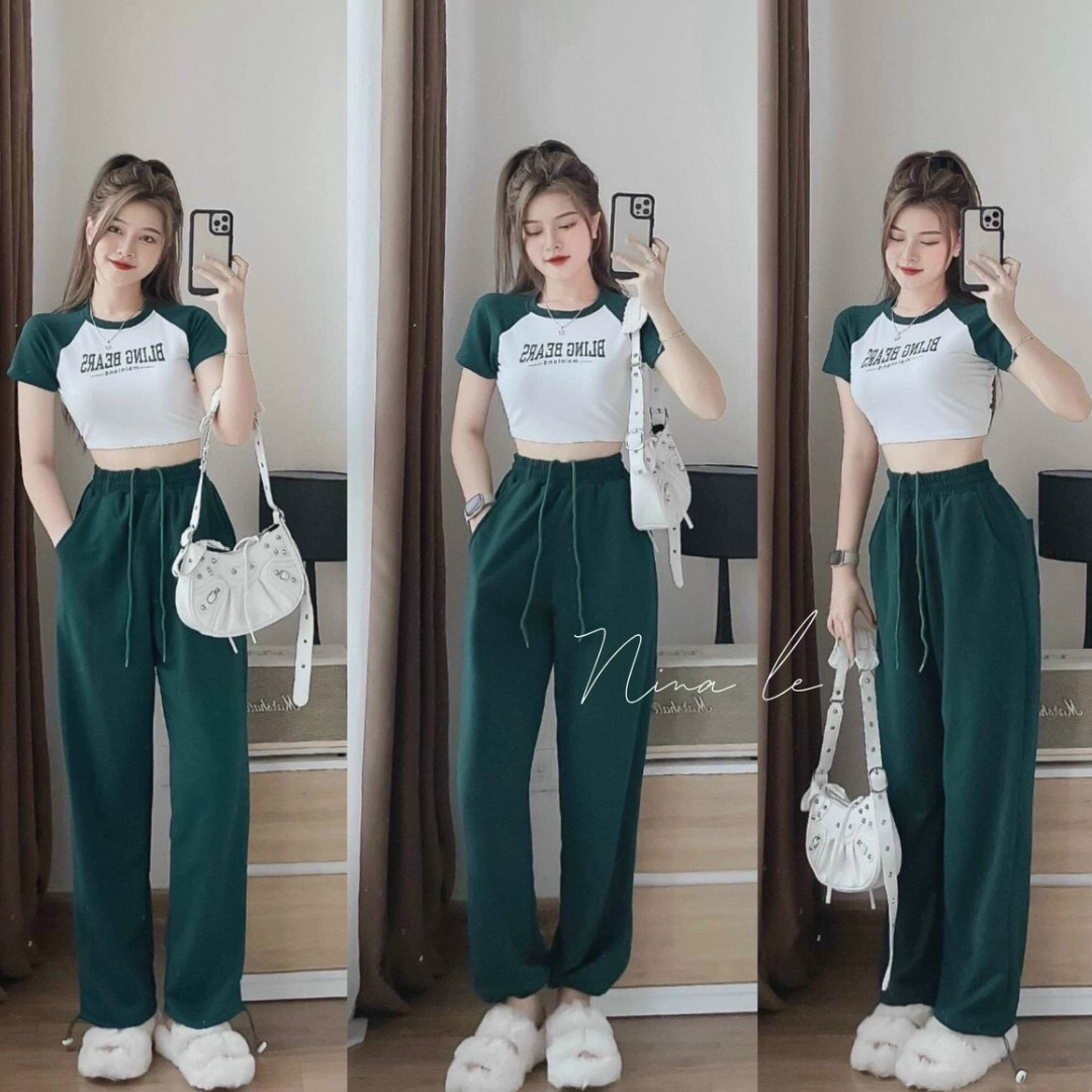 Set đồ bộ thể thao áo croptop quần ống rộng siêu sang , hot , đi chơi cực xinh db08310212