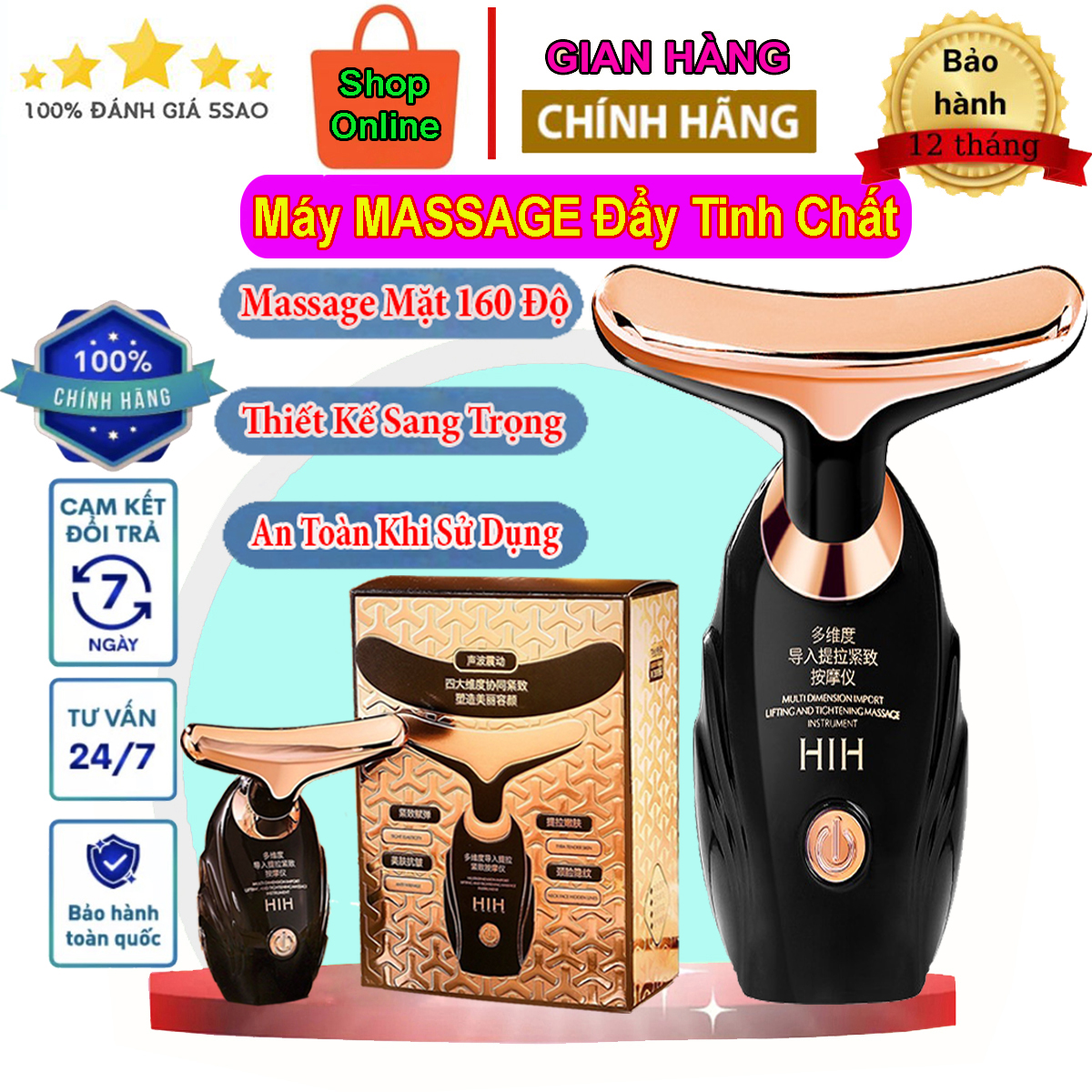 Máy massage mặt hih, máy massage nâng cơ mặt cầm tay, cây lăn massage mặt 3d, thanh lăn săn chắc, xóa mờ nếp nhăn, trẻ hóa làn da, thon gọn gương mặt hiệu, giúp làm da căng sáng, máy massage đẩy tinh chất